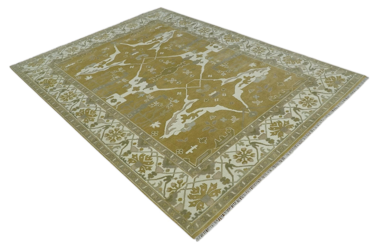 Olive, Ivory and Gray Hand knotted Oriental Oushak 9x12 wool Area Rug