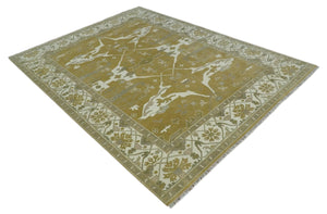 Olive, Ivory and Gray Hand knotted Oriental Oushak 9x12 wool Area Rug