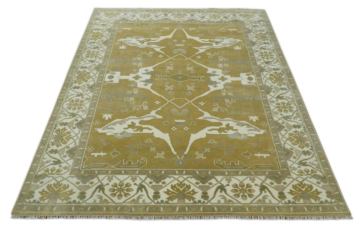 Olive, Ivory and Gray Hand knotted Oriental Oushak 9x12 wool Area Rug
