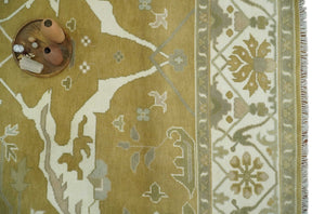Olive, Ivory and Gray Hand knotted Oriental Oushak 9x12 wool Area Rug