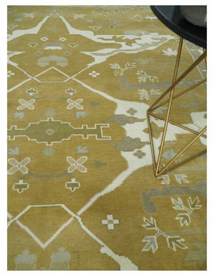 Olive, Ivory and Gray Hand knotted Oriental Oushak 9x12 wool Area Rug