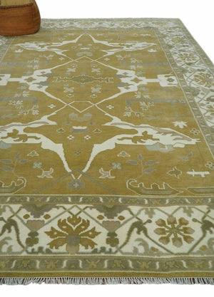 Olive, Ivory and Gray Hand knotted Oriental Oushak 9x12 wool Area Rug