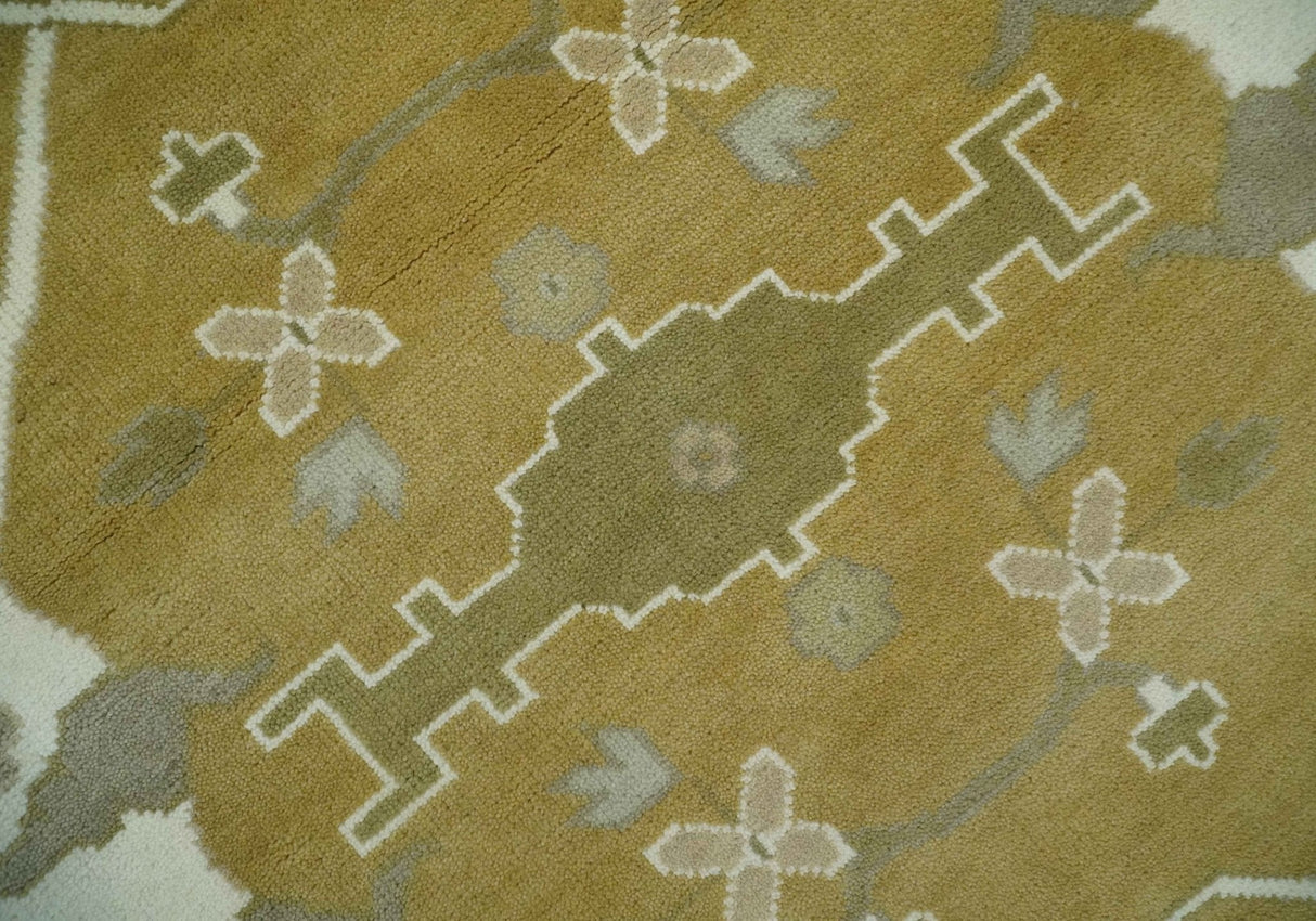 Olive, Ivory and Gray Hand knotted Oriental Oushak 9x12 wool Area Rug
