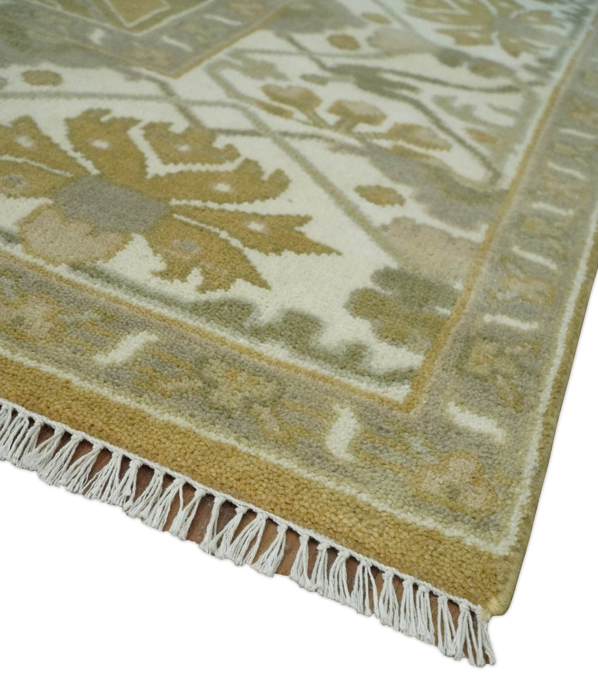 Olive, Ivory and Gray Hand knotted Oriental Oushak 9x12 wool Area Rug