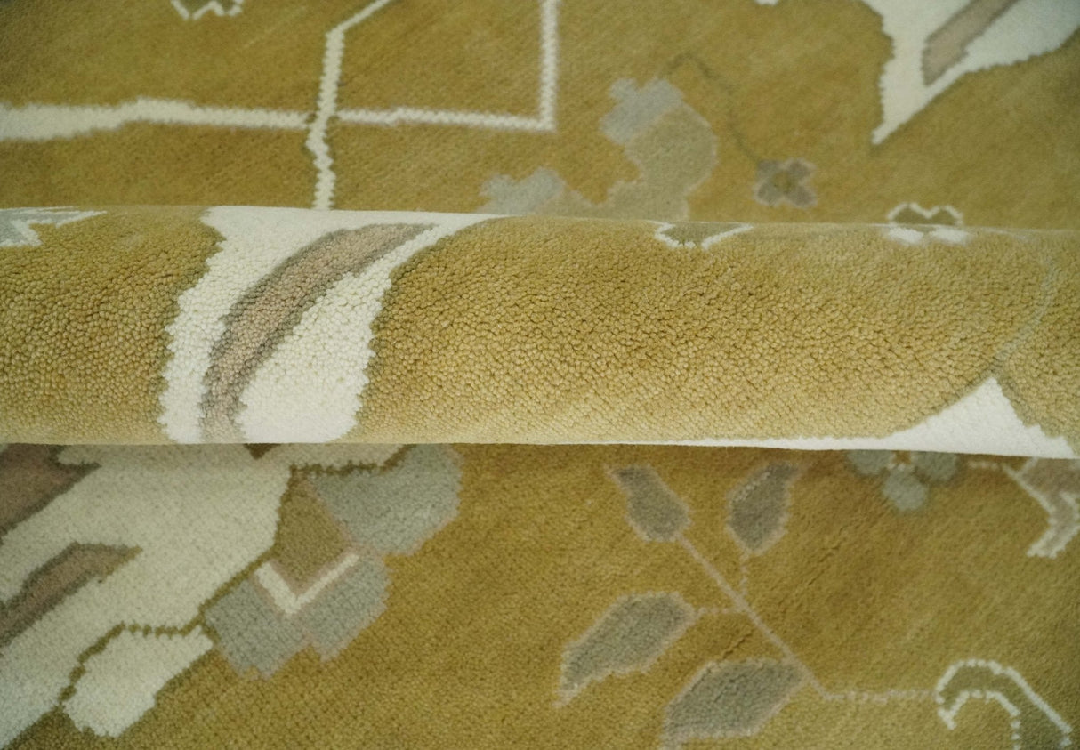 Olive, Ivory and Gray Hand knotted Oriental Oushak 9x12 wool Area Rug