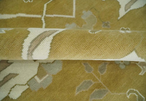 Olive, Ivory and Gray Hand knotted Oriental Oushak 9x12 wool Area Rug