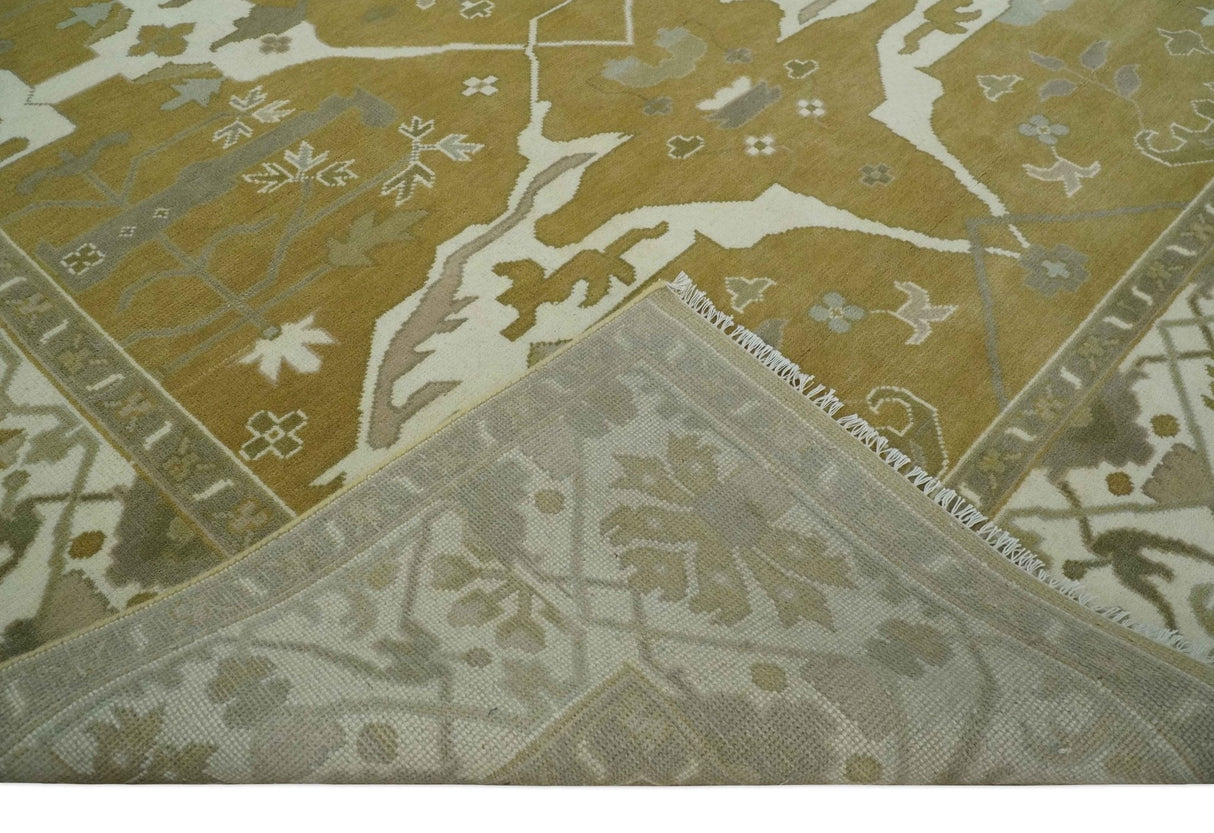 Olive, Ivory and Gray Hand knotted Oriental Oushak 9x12 wool Area Rug