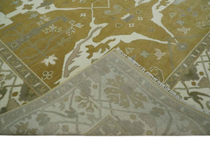 Olive, Ivory and Gray Hand knotted Oriental Oushak 9x12 wool Area Rug