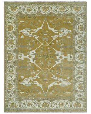 Olive, Ivory and Gray Hand knotted Oriental Oushak 9x12 wool Area Rug