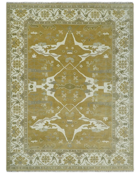 Olive, Ivory and Gray Hand knotted Oriental Oushak 9x12 wool Area Rug