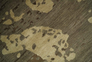 Olive and Brown Modern Abstract 5x8 Hand Knotted Wool and Silk Area Rug