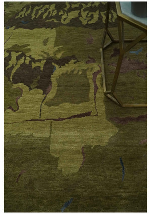 Olive and Brown Modern Abstract 6x9 Hand loom Wool and Silk Area Rug