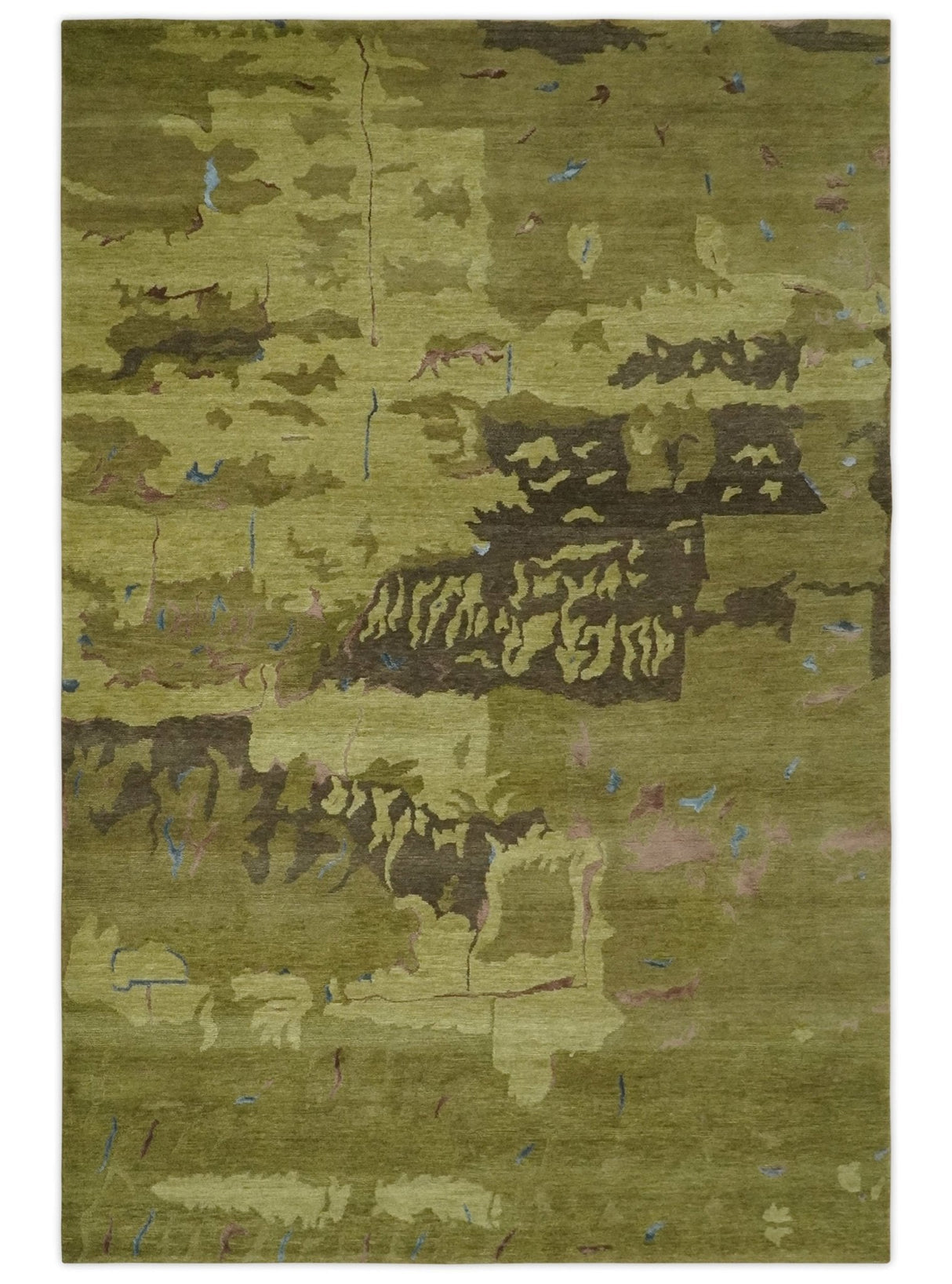Olive and Brown Modern Abstract 6x9 Hand loom Wool and Silk Area Rug