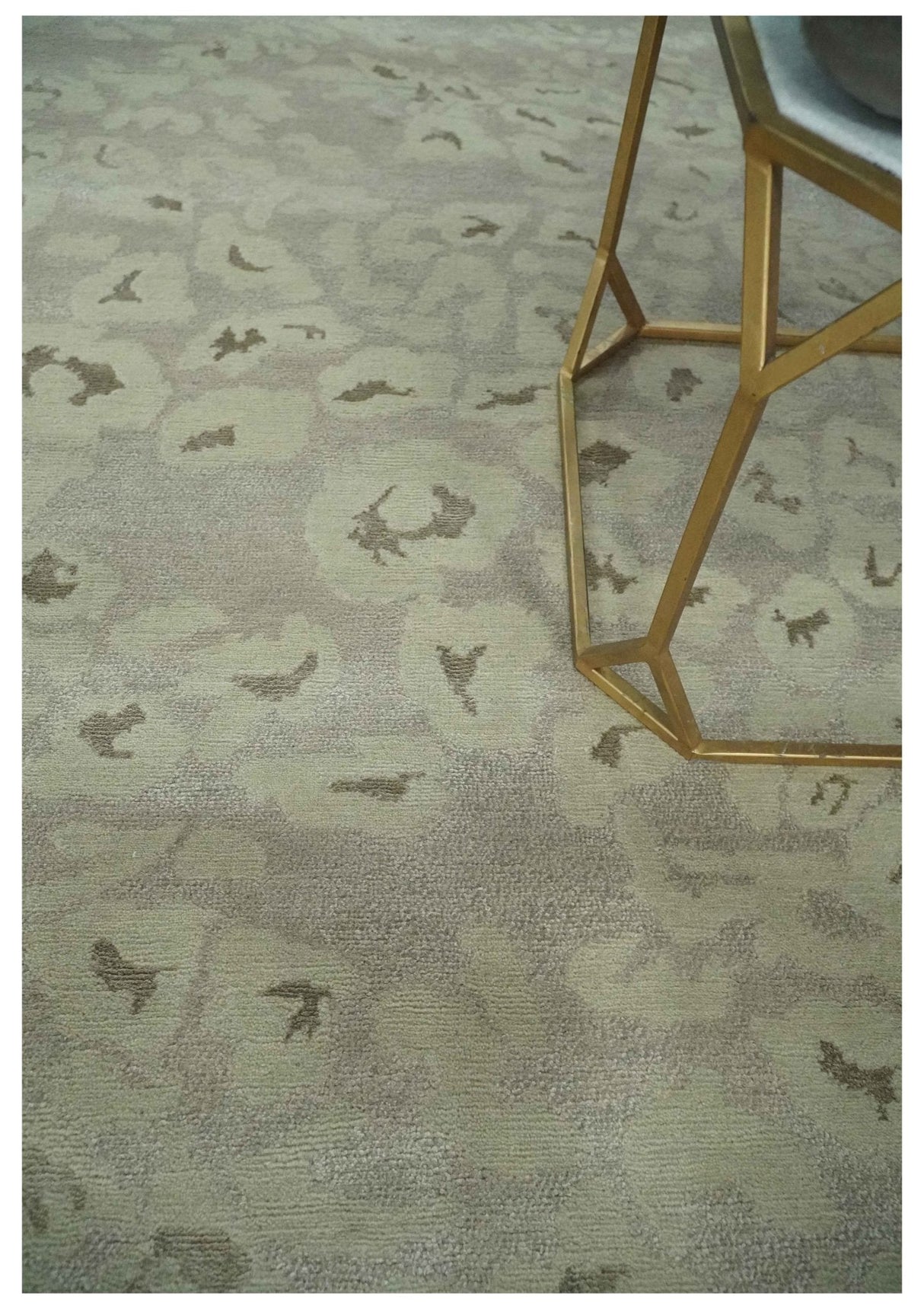 Olive and Dark Green and Silver 5x8 Hand Knotted Abstract Wool and Silk Area Rug