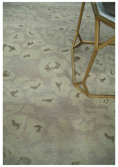 Olive and Dark Green and Silver 5x8 Hand Knotted Abstract Wool and Silk Area Rug