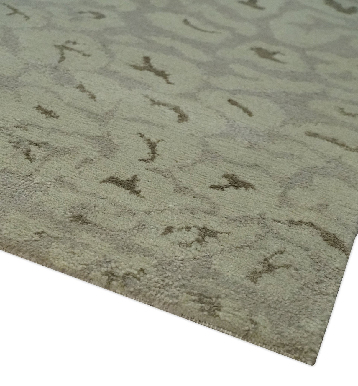 Olive and Dark Green and Silver 5x8 Hand Knotted Abstract Wool and Silk Area Rug