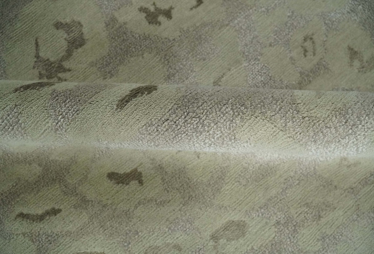 Olive and Dark Green and Silver 5x8 Hand Knotted Abstract Wool and Silk Area Rug