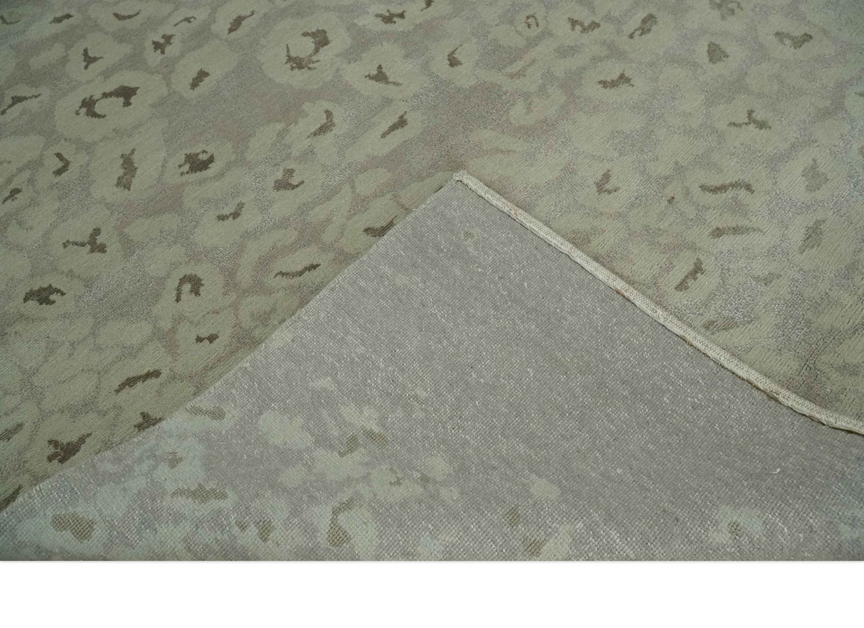 Olive and Dark Green and Silver 5x8 Hand Knotted Abstract Wool and Silk Area Rug
