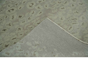 Olive and Dark Green and Silver 5x8 Hand Knotted Abstract Wool and Silk Area Rug