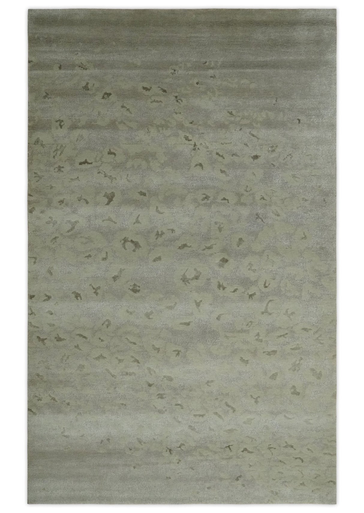 Olive and Dark Green and Silver 5x8 Hand Knotted Abstract Wool and Silk Area Rug