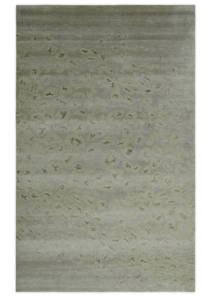 Olive and Dark Green and Silver 5x8 Hand Knotted Abstract Wool and Silk Area Rug