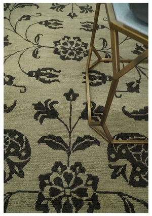 Olive and Dark green Hand Knotted 4x6 Floral Wool and Silk Area Rug
