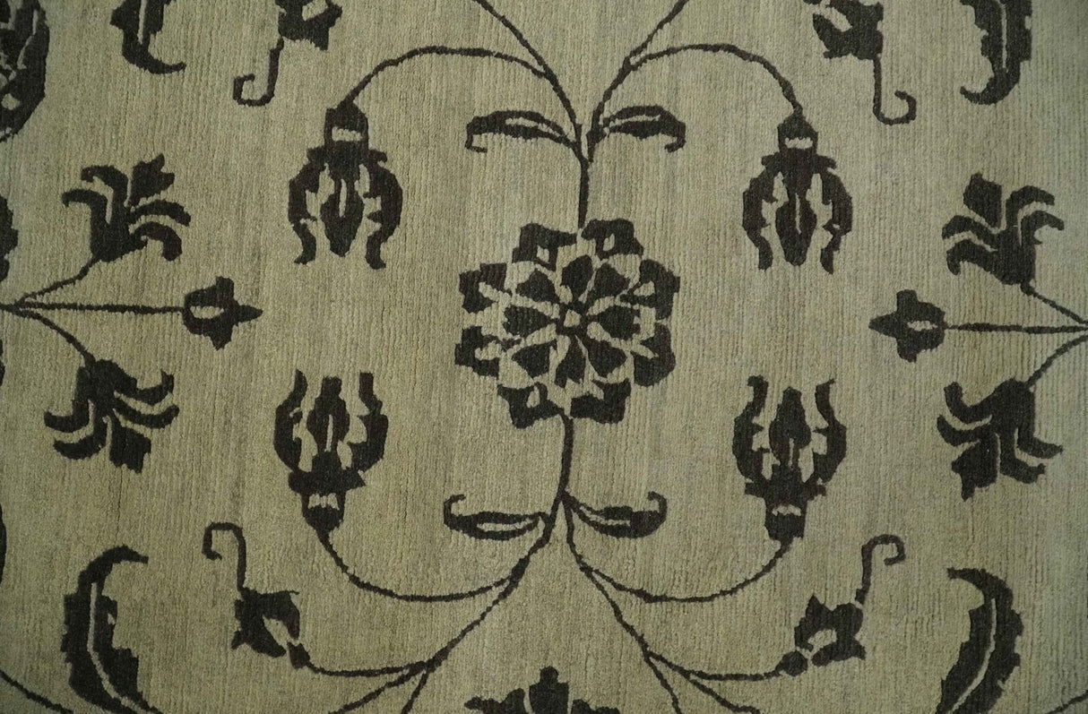 Olive and Dark green Hand Knotted 4x6 Floral Wool and Silk Area Rug