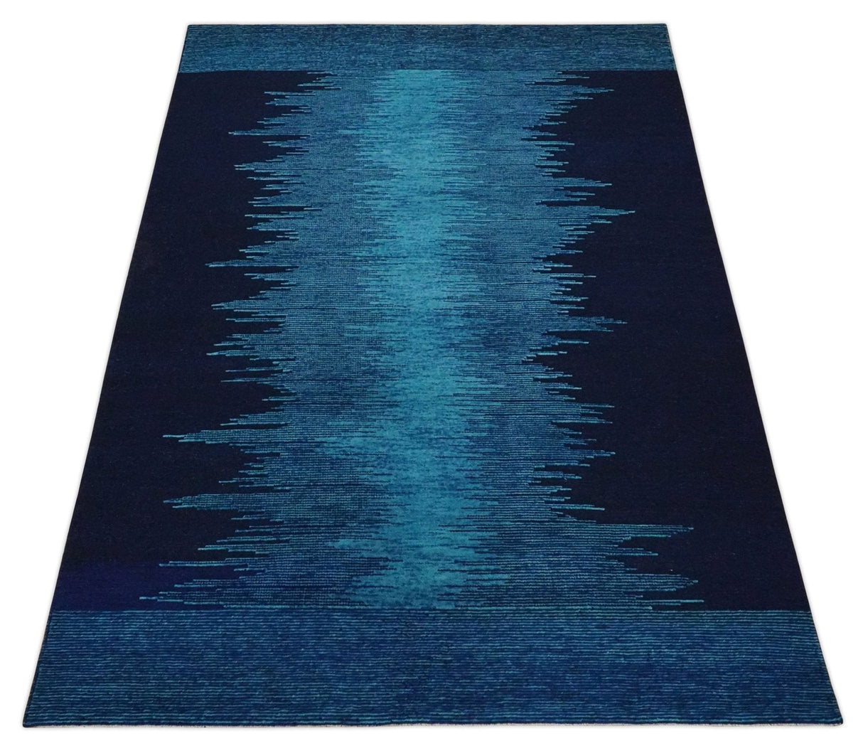 Ombre Blue 5x7 Abstract Wool Hand Knotted Southwestern Lori Rug | KNT37