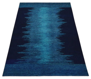 Ombre Blue 5x7 Abstract Wool Hand Knotted Southwestern Lori Rug | KNT37