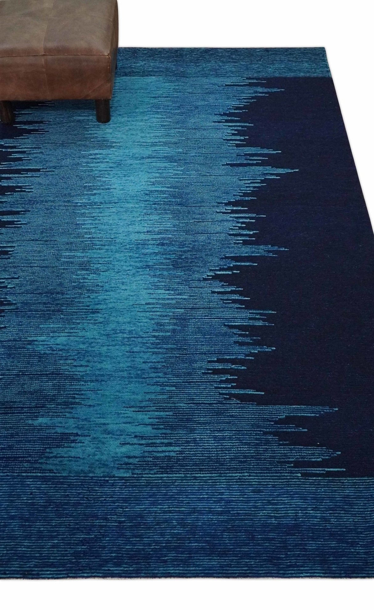 Ombre Blue 5x7 Abstract Wool Hand Knotted Southwestern Lori Rug | KNT37