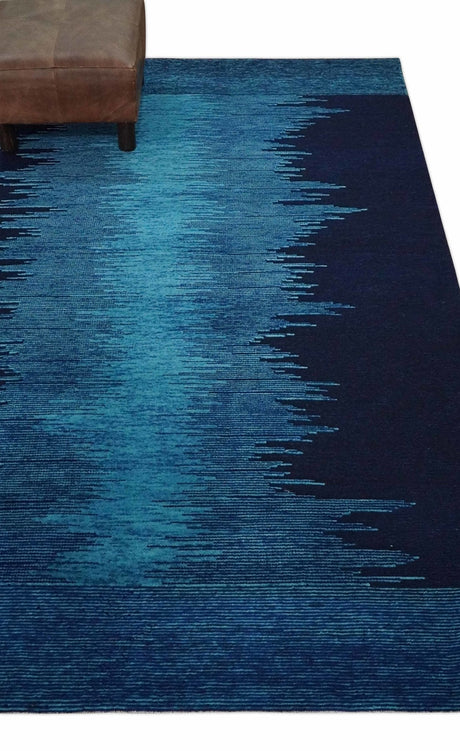 Ombre Blue 5x7 Abstract Wool Hand Knotted Southwestern Lori Rug | KNT37