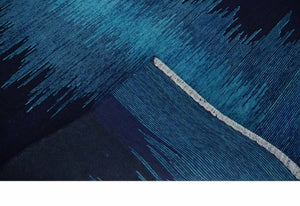 Ombre Blue 5x7 Abstract Wool Hand Knotted Southwestern Lori Rug | KNT37