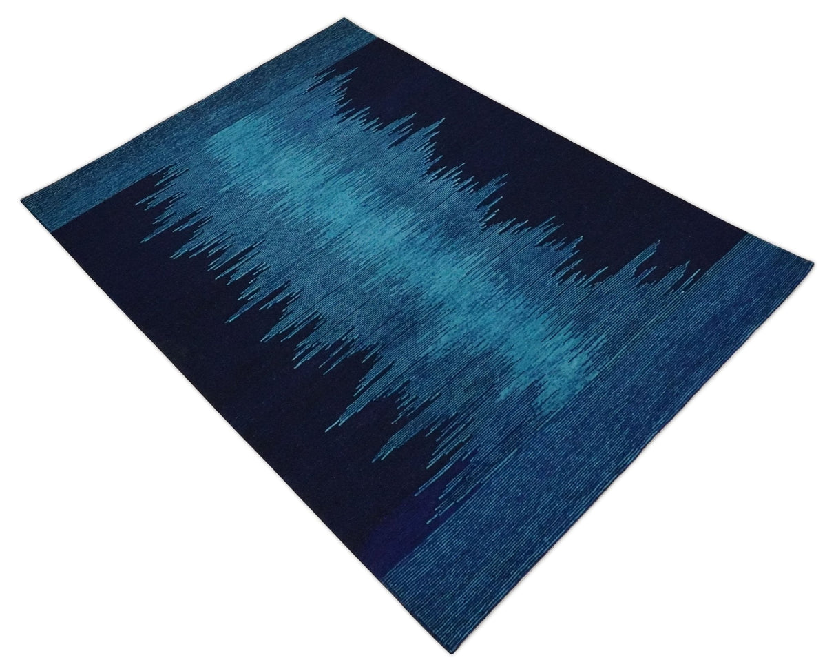 Ombre Blue 5x7 Abstract Wool Hand Knotted Southwestern Lori Rug | KNT37