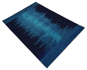 Ombre Blue 5x7 Abstract Wool Hand Knotted Southwestern Lori Rug | KNT37