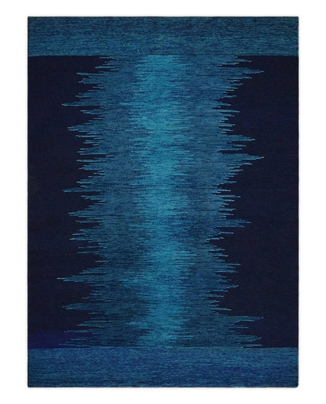 Ombre Blue 5x7 Abstract Wool Hand Knotted Southwestern Lori Rug | KNT37