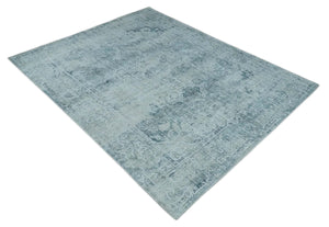One of a Kind 8x10 Ivory, Gray and Charcoal Traditional Erased Hand Loomed Art Silk Area Rug