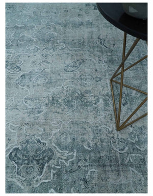 One of a Kind 8x10 Ivory, Gray and Charcoal Traditional Erased Hand Loomed Art Silk Area Rug