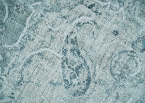 One of a Kind 8x10 Ivory, Gray and Charcoal Traditional Erased Hand Loomed Art Silk Area Rug