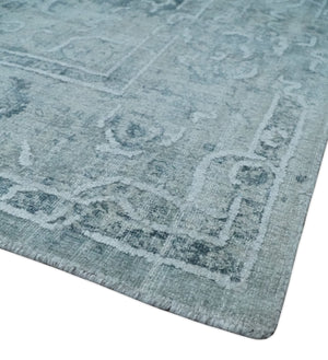 One of a Kind 8x10 Ivory, Gray and Charcoal Traditional Erased Hand Loomed Art Silk Area Rug