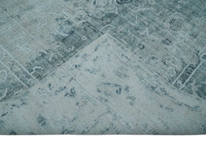 One of a Kind 8x10 Ivory, Gray and Charcoal Traditional Erased Hand Loomed Art Silk Area Rug