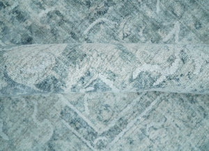 One of a Kind 8x10 Ivory, Gray and Charcoal Traditional Erased Hand Loomed Art Silk Area Rug