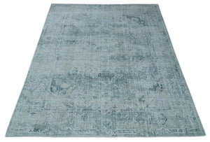 One of a Kind 8x10 Ivory, Gray and Charcoal Traditional Erased Hand Loomed Art Silk Area Rug