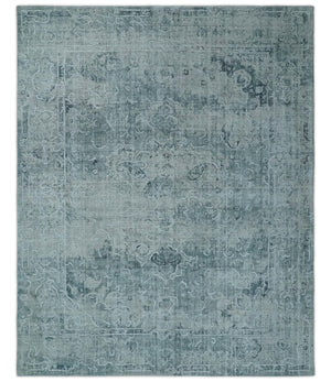 One of a Kind 8x10 Ivory, Gray and Charcoal Traditional Erased Hand Loomed Art Silk Area Rug