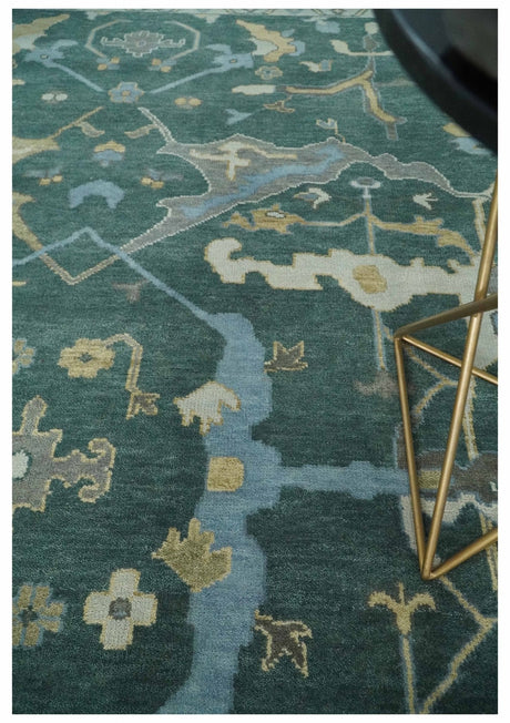 Oriental Oushak Teal Green and Gray 9x12 Hand Knotted Wool Area Rug