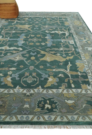 Oriental Oushak Teal Green and Gray 9x12 Hand Knotted Wool Area Rug