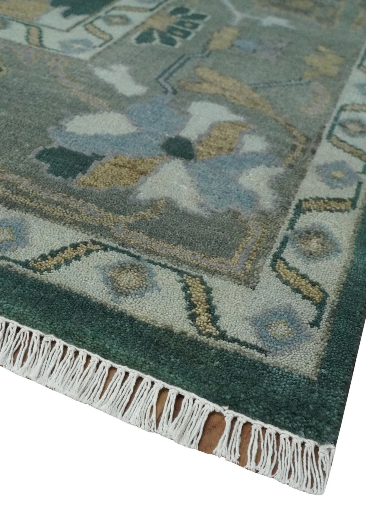 Oriental Oushak Teal Green and Gray 9x12 Hand Knotted Wool Area Rug