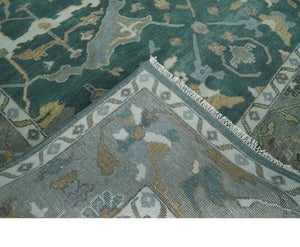 Oriental Oushak Teal Green and Gray 9x12 Hand Knotted Wool Area Rug