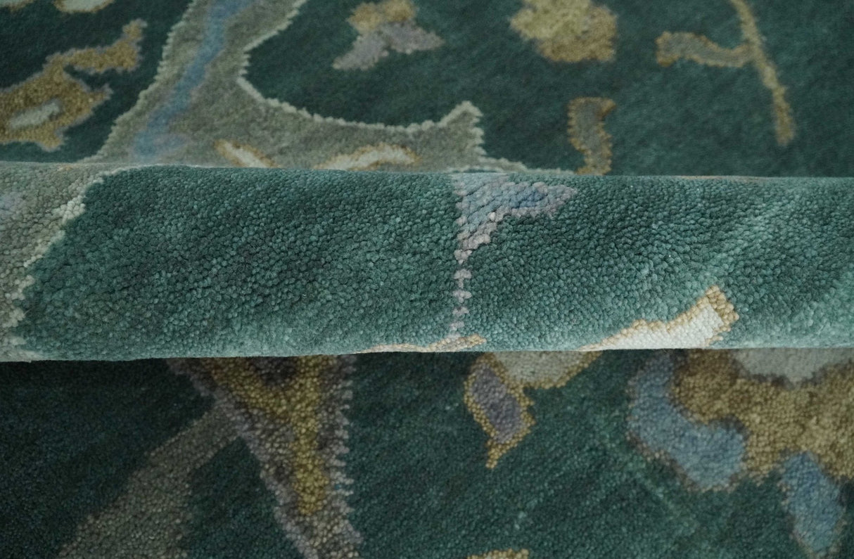 Oriental Oushak Teal Green and Gray 9x12 Hand Knotted Wool Area Rug