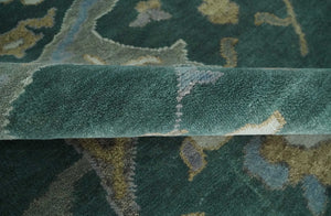 Oriental Oushak Teal Green and Gray 9x12 Hand Knotted Wool Area Rug