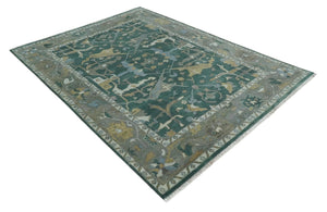 Oriental Oushak Teal Green and Gray 9x12 Hand Knotted Wool Area Rug